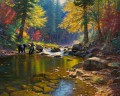 秋の川の風景のクマ
